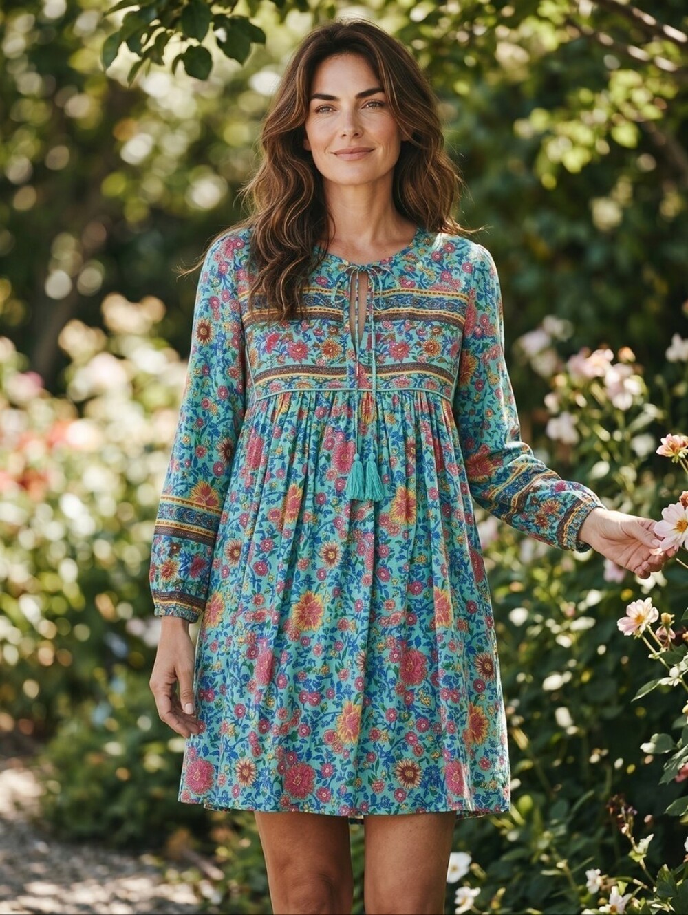 R. Vivimos Floral Long Sleeve Bohemian Dress